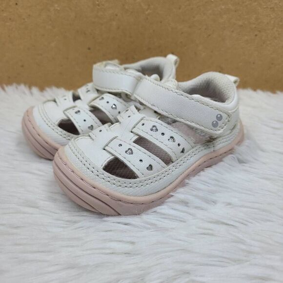 Stride Rite White and Pink Heart Baby Shoes - Picture 1 of 10